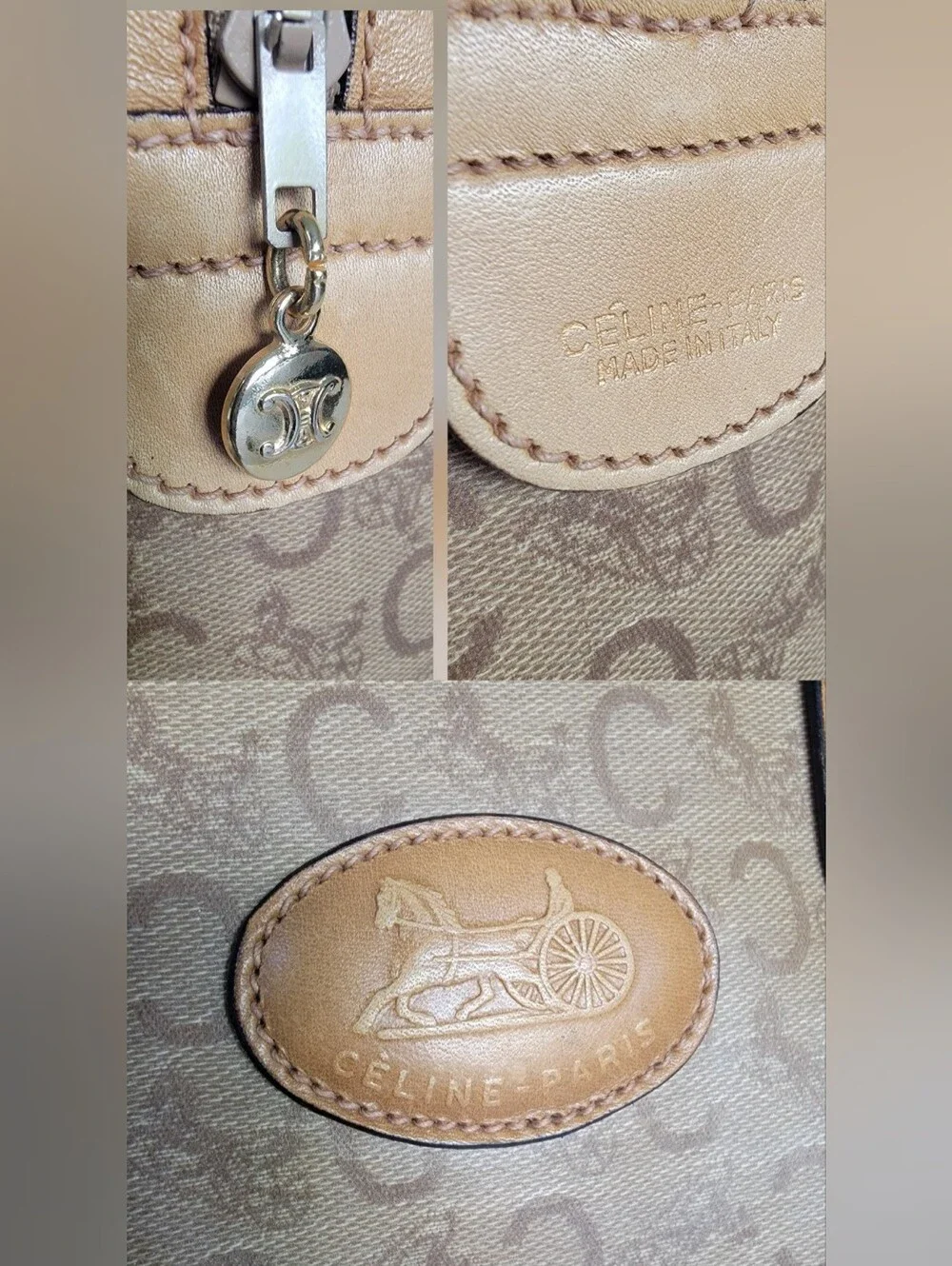 CELINE C Sulky Boston Bag Brown Tan Vintage Coated Canvas Leather